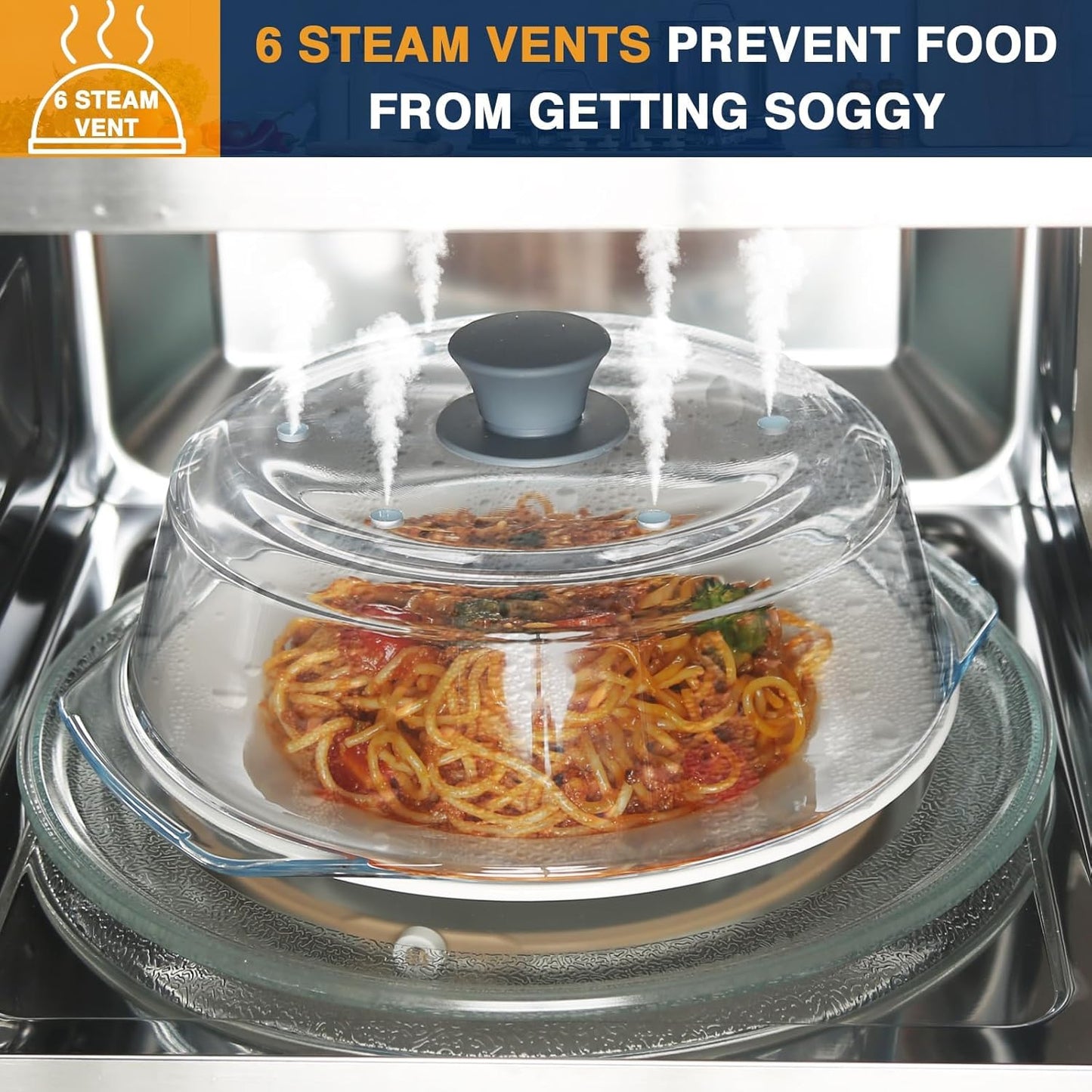Lopeztek Glass Microwave Splatter Cover for Food, Non-Plastic | BPA Free|Fit All Size Microwaves|Multi Steam Vents|Splatter Guard|Heavy|Plate and Dish Cover