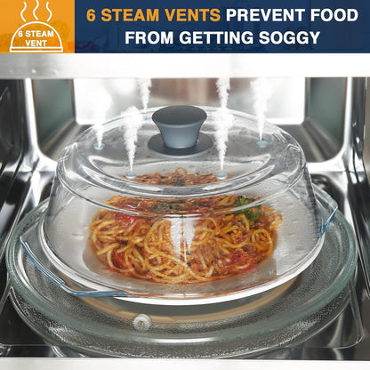 Lopeztek Glass Microwave Splatter Cover for Food, Non-Plastic | BPA Free|Fit All Size Microwaves|Multi Steam Vents|Splatter Guard|Heavy|Plate and Dish Cover