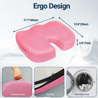 Season Guard Gel Memory Foam Seat Cushion for Tailbone Pain Relief, Black