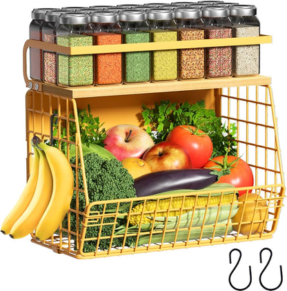Magnetic Shelf for Fridge with Wood Lid, Fruit Potato and Onion Storage Bins, Pantry Organizers & Storage, Large Container Magnetic Spice Rack for Refrigerator, Kitchen Counter, Cabinet | Strong magnet holds 50lbs, ventilated bin for produce, versatile