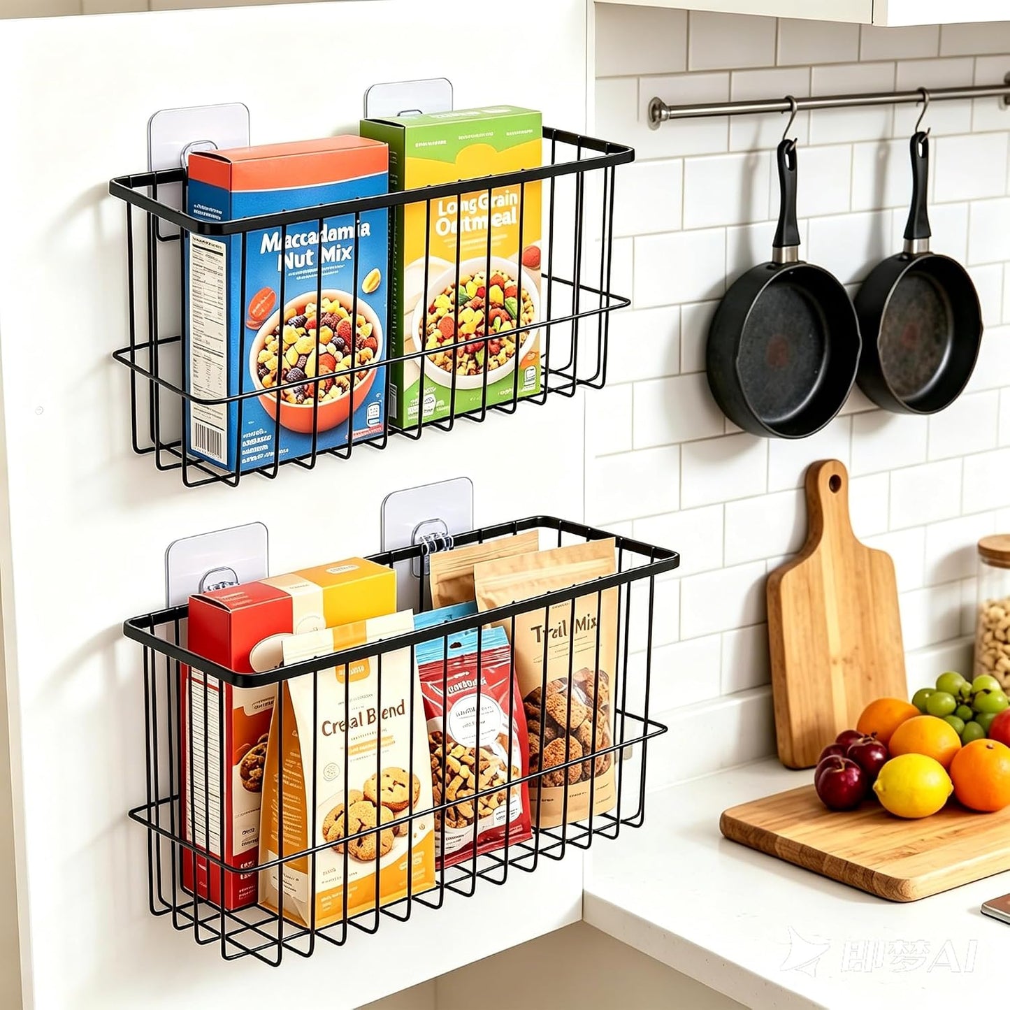 2 Pack Cabinet Door Organizer, Adhesive Wall Mounted Organizer Bins, Clear Storage Caddy, Stackable Basket for Kitchen Cabinets, Bathroom, Pantry, Office, and Tabletop Organization