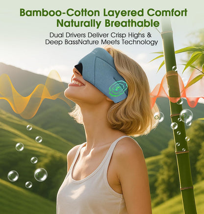 Sleep Mask with Headphones Bluetooth 5.4, LC-dolida Wireless Music Eye Mask for Sleeping Headphones with Soft Bamboo Cotton Cooling Breathable,Ultra-Thin Stereo Speaker for Side Sleepers-Khaki