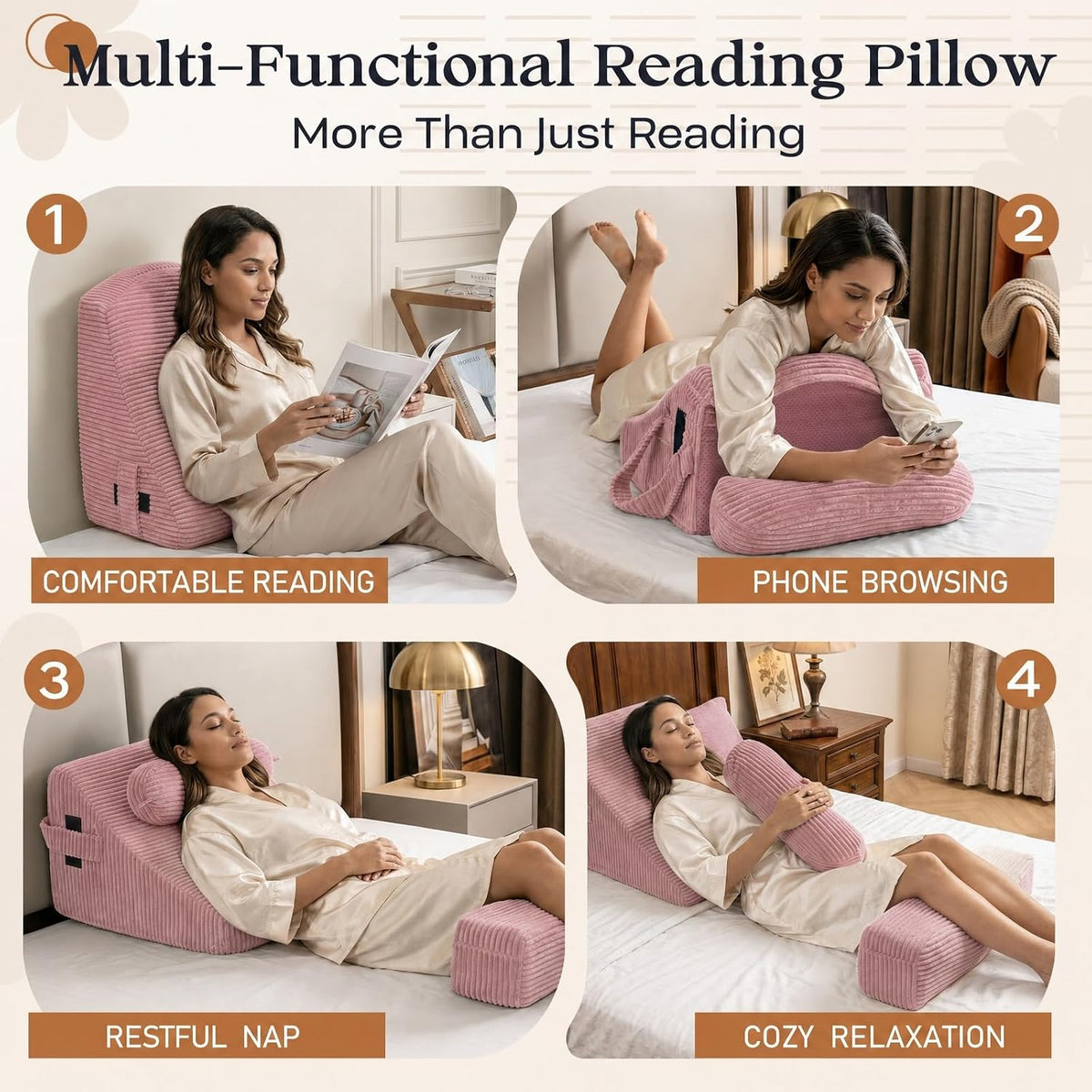 Reading Pillow/Backrest Pillow with Arms, Cup Holder & Phone Pocket