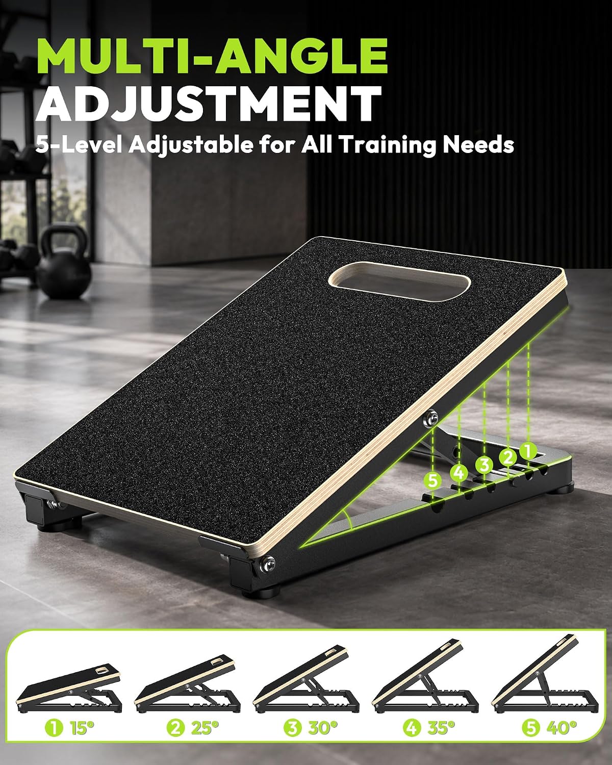 Wooden Slant Board, 660 lb Steel Frame, Five-Angle Calf Stretcher | 15 To 40 Degree Inclines, Multilayer Deck, Non-Slip Surface, Squats, Heel Raises, Ankle Mobility, Home Gym, No Assembly