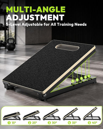 Wooden Slant Board, 660 lb Steel Frame, Five-Angle Calf Stretcher | 15 To 40 Degree Inclines, Multilayer Deck, Non-Slip Surface, Squats, Heel Raises, Ankle Mobility, Home Gym, No Assembly