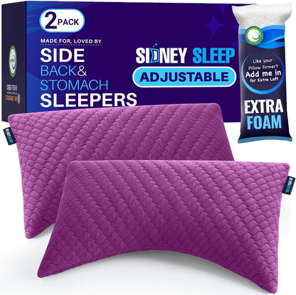 Sidney Sleep Adjustable Curved Pillows for Neck and Shoulder Support with Extra Shredded Fill - Cervical Contour Pillow for Side and Back Sleepers - Queen Size 19" x 29" CertiPUR-US Certified (White)