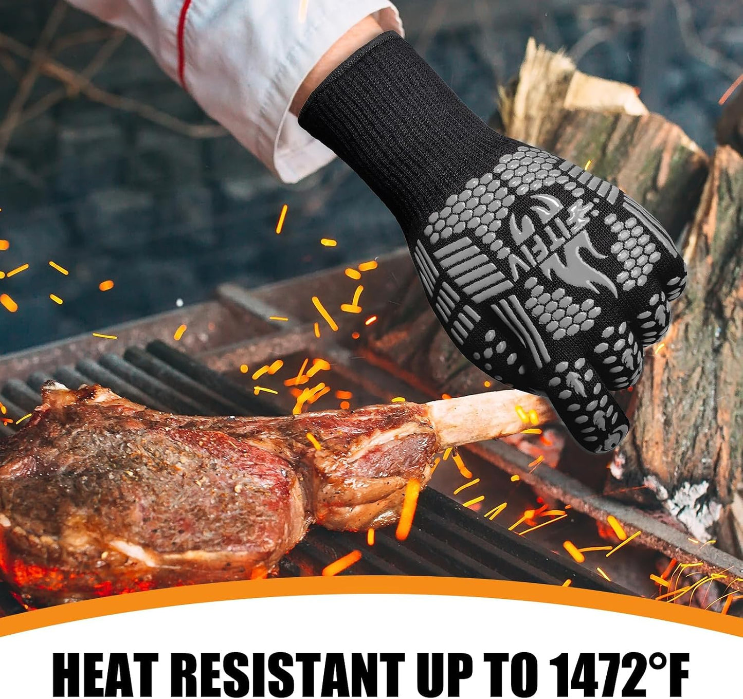 BBQ Gloves, Oven Gloves, 1472°F Extreme Heat Resistant Barbecue Gloves, Silicone Non-Slip Oven Mitts, Kitchen for Cooking, Grilling, and Baking
