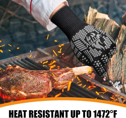BBQ Gloves, Oven Gloves, 1472°F Extreme Heat Resistant Barbecue Gloves, Silicone Non-Slip Oven Mitts, Kitchen for Cooking, Grilling, and Baking