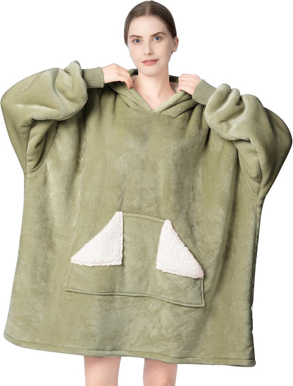 Wearable Blanket Hoodie, Oversized Sherpa Fleece Sweatshirt Blanket with Giant Hood Pocket and Sleeves for Adult, Warm & Cozy Grey Blanket Gifts for Women