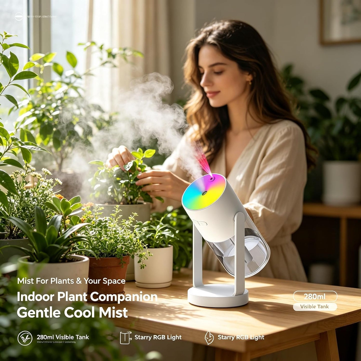 UEISODC bedroom humidifier, desktop USB humidifier, car air freshener, relieves tight skin, cough, nasal congestion, allergies and dry air，With automatic shutdown, silent operation