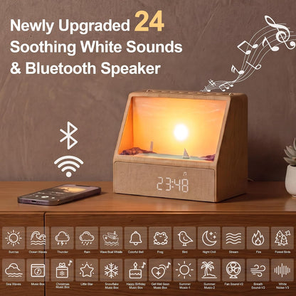 2026 Upgraded Sunset Alarm Clock，Knob Brightness & Volume Control | Sunrise Alarm Clock with 24 Soothing Sounds, Dual Alarms, Built-in Bluetooth for School，Bedroom, Sleeping, Adults & Teens