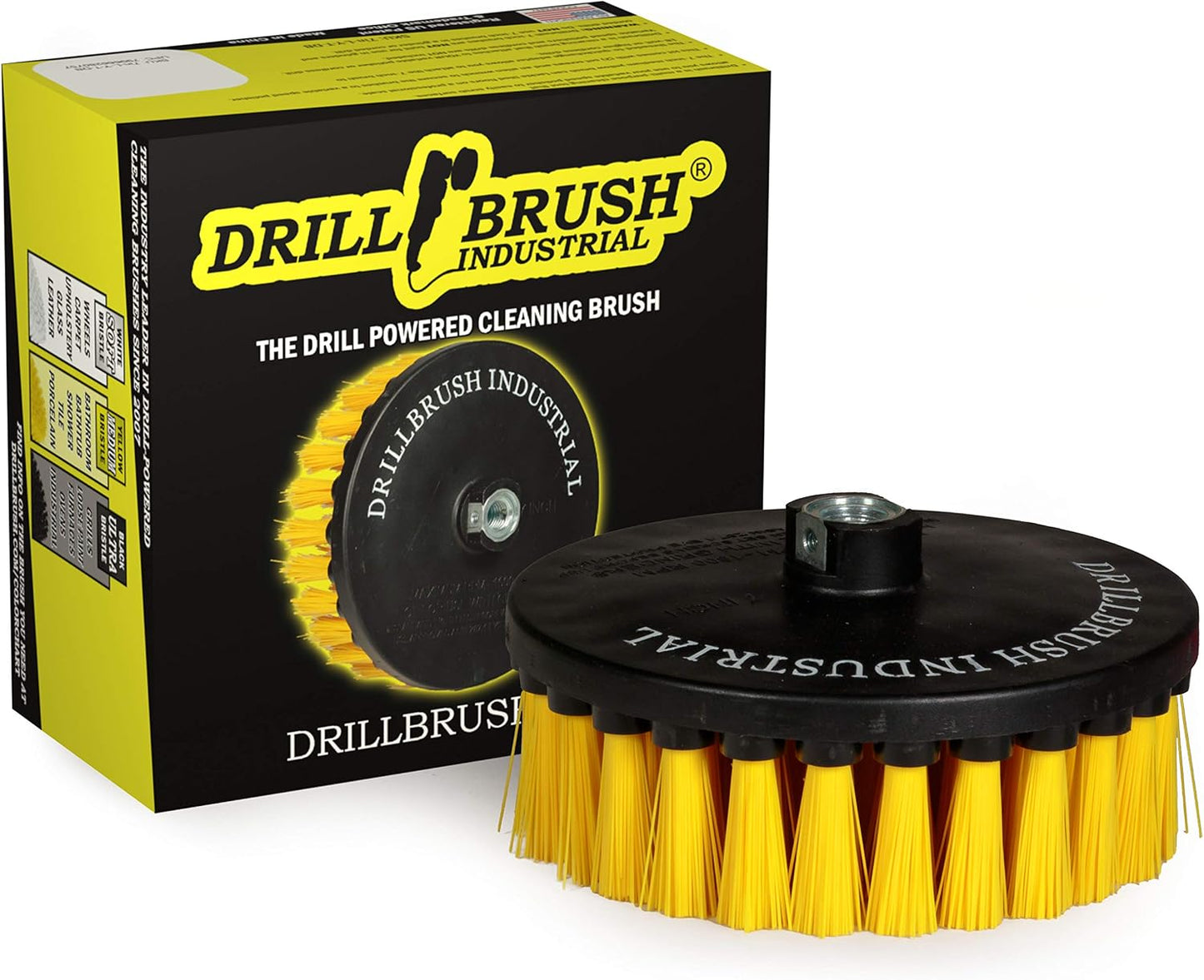 7in Boat Brush Variable Speed Polisher Attachment - Medium Yellow Bristles | Bathroom Accessories - Cleaning Supplies - Deck Scrub Brush - 5/8 x 11 Threaded Hub - Tile - Shower Cleaner - Flooring