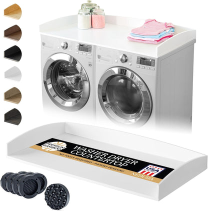 Nedura Washer Dryer Countertop with Anti-Vibration Pads, Curved Edge Rails, Premium Bamboo Laundry Countertop, Washer Dryer Topper, Laundry Room Organization, Laundry Room Accessory – Dark Walnut