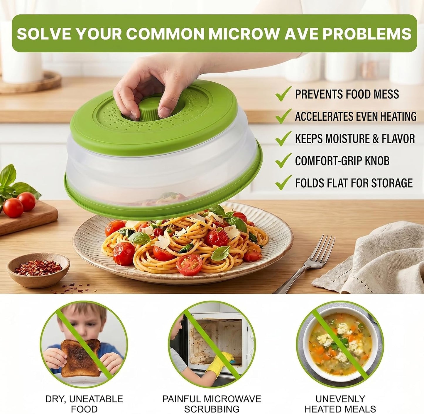 10 Inch Microwave Splatter Cover Vented for Food, Collapsible Splatter Guard with Handle, Anti-Splatter Plate Lid for Kitchen Fruit Vegetables, Dishwasher-Safe Easy Clean (black)