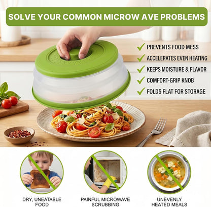 10 Inch Microwave Splatter Cover Vented for Food, Collapsible Splatter Guard with Handle, Anti-Splatter Plate Lid for Kitchen Fruit Vegetables, Dishwasher-Safe Easy Clean (black)