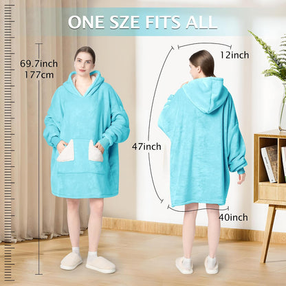 Wearable Blanket Hoodie, Oversized Sherpa Fleece Sweatshirt Blanket with Giant Hood Pocket and Sleeves for Adult, Warm & Cozy Grey Blanket Gifts for Women