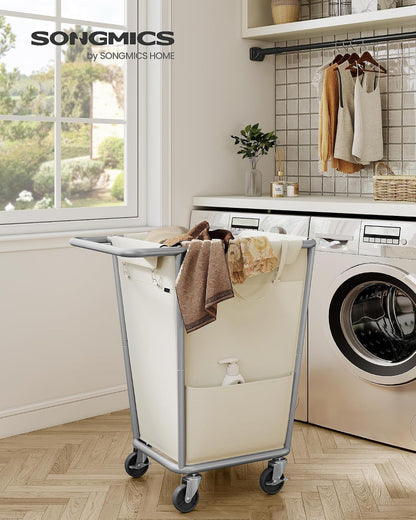 SONGMICS Laundry Basket with Wheels, 3-Section Laundry Sorter, 76.6 Gallons (290 L) Rolling Hamper with Removable Bags, Heavy-Duty Steel Frame, Cream White, Dark Gray and Ink Black URLS010X01
