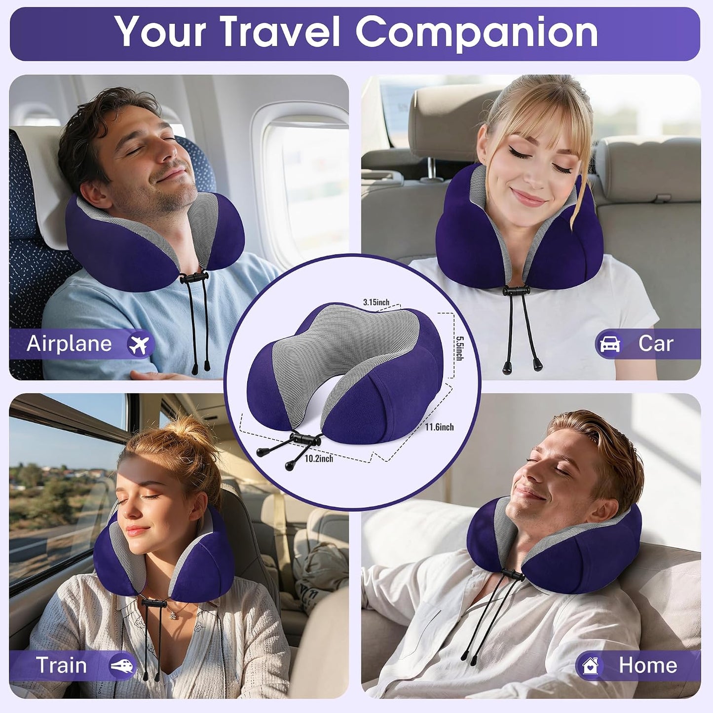CloudBliss Neck Pillow for Airplanes, Memory Foam Travel Pillow, Black | Compact Flight Pillow with Eye Mask, Earplugs, Carry Bag, Travel Neck Pillow for Long Flight Sleep, Plane Travel Essentials
