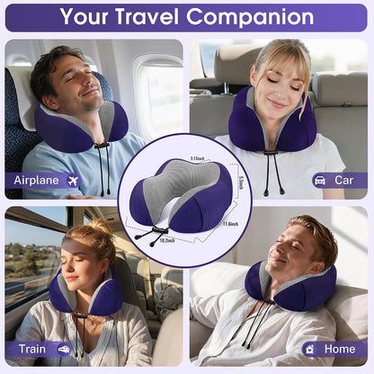 CloudBliss Neck Pillow for Airplanes, Memory Foam Travel Pillow, Black | Compact Flight Pillow with Eye Mask, Earplugs, Carry Bag, Travel Neck Pillow for Long Flight Sleep, Plane Travel Essentials