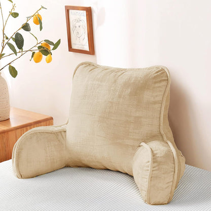 DIY Assembly Art Velvet Backrest Reading Bed Rest Pillow with Arms & Pockets, 18" H for Sitting in Bed Couch Sofa, Back Support Cushion with Removable Cover, 20"x18"x17", Aqua