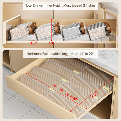 Spice Drawer Organizer, 8 Pack Clear Seasoning Organizer Rack | Expandable From 11" to 22" Wide, Kitchen Spice Rack Organizers for Drawer, Countertop, (Jars Not Included)