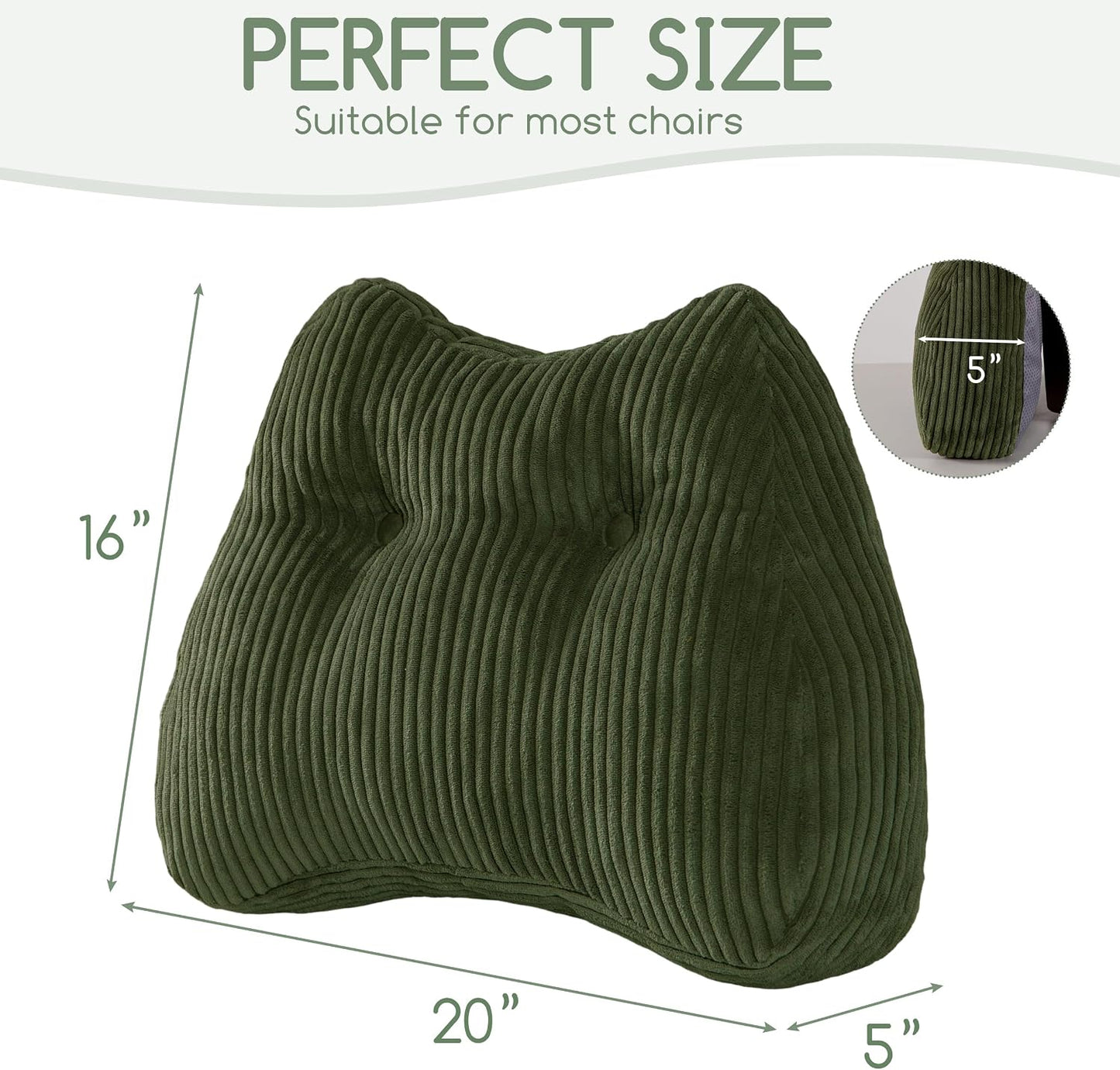 Lumbar Support Pillow for Recliner Chair/Accent Chair/Couch/Office Chair, Tufted Corduroy Back Support Cushion for Elderly, M-Shaped Recliner Cushions for Back Rest, Pain Relief, Reading, Dark Grey