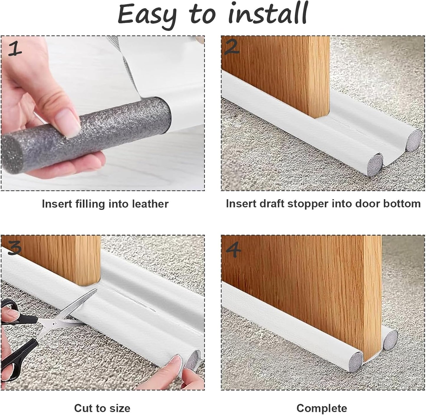 Wanheart Under Door Draft Stopper 38 Inch, Door Sweep for Bottom of Door | Draft Blocking, Small Gap Fit, Trim to Size, No Adhesive, Wipeable Cover