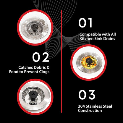 Kitchen SinkShroom Revolutionary Clog-Free Stainless Steel Sink Strainer, Black, 1-(Pack)