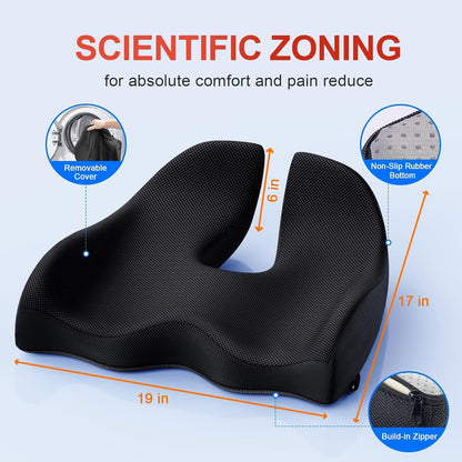 Benazcap Large Ergonomic Seat Cushion Relieves Sciatica & Tailbone Pain