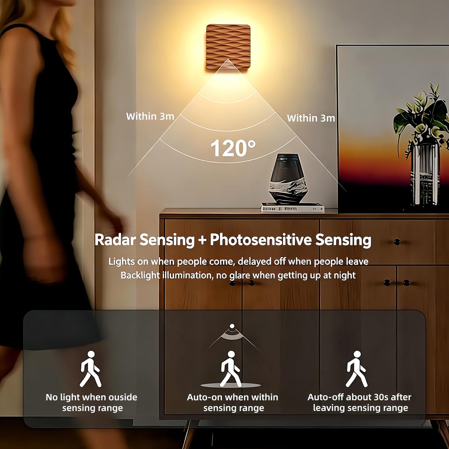 Rechargeable Wall Sconce Battery Operated LED Wall Light for Bedroom,Motion Sensor Night Light Indoor for Reading Light,Dimmable Touch Cordless Lamp,Removable Rotatable Magnetic Wall Lamp