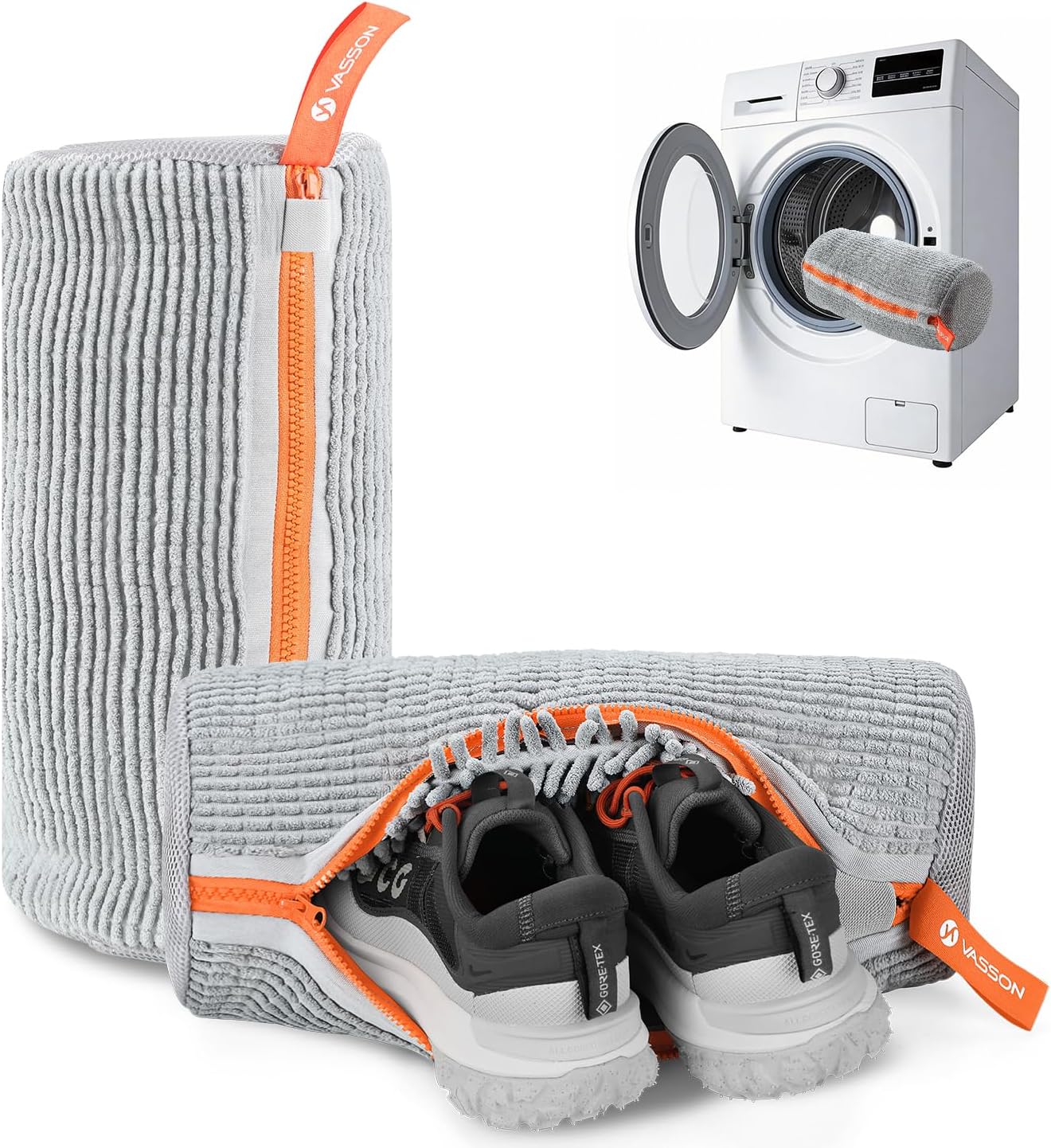 VASSON Shoe Washing Machine Bag, 2 Pack XL Laundry Bags for Sneakers | Heavy-duty thick material for noise reduction. Fits large shoes up to Size 13 - Cool Grey/Blue