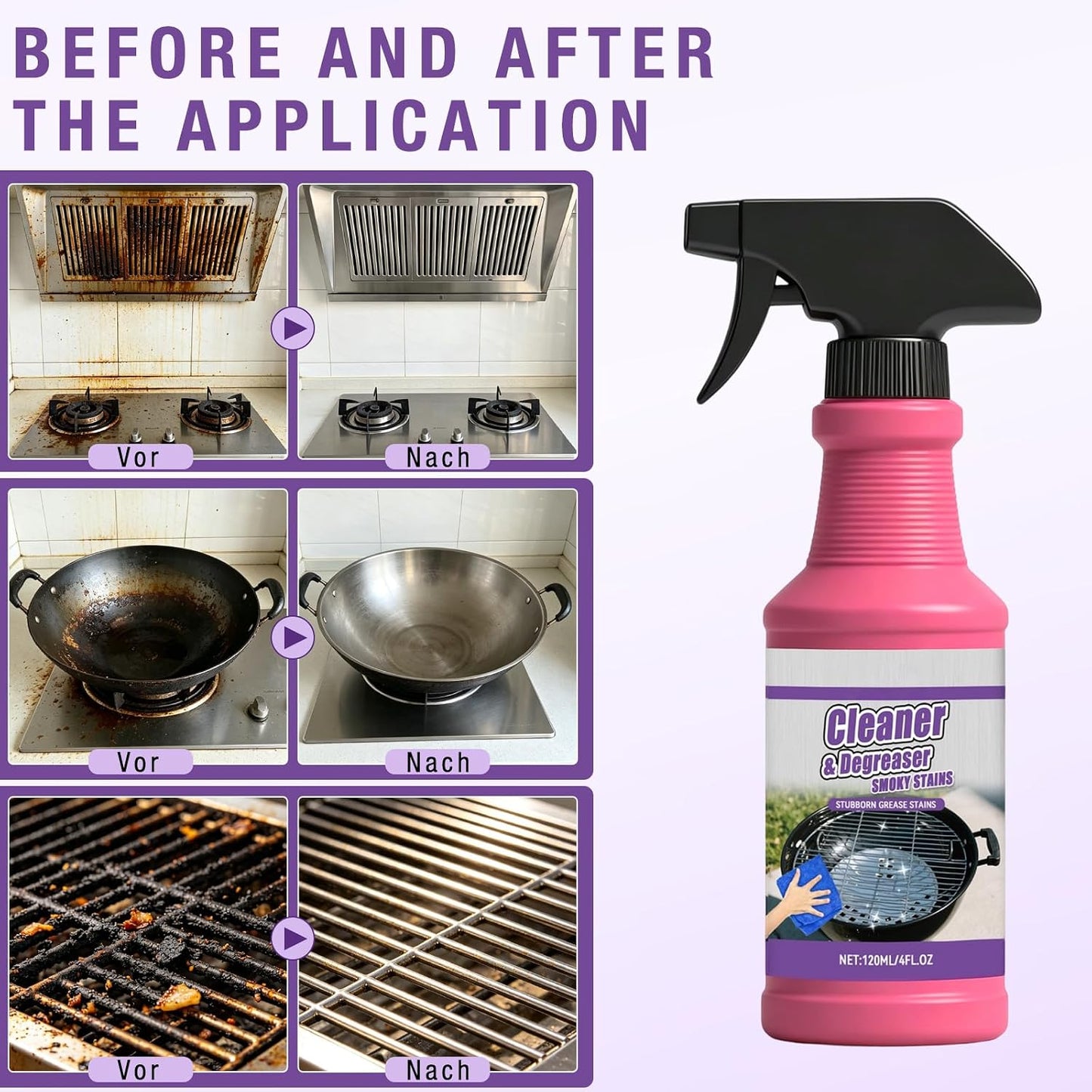 Fast Acting Heavy Duty Grill Degreaser Spray, Multi Functional Grease Remover for Outdoor Grill, 2026 New BBQ Grill Cleaner, Grill Cleaning Spray for Kitchen for Kitchen Grates, Racks, Drip Pans(2Pcs)