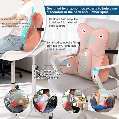 Lumbar Support Pillow(Pat. Pend) – Multi-Functional Ergonomic Back Cushion for Sofa Chair, Car Seat & Sofa, Reading Pillow with Firm Multi-Zone Support to Relieve Lower Back Pain, Misty White