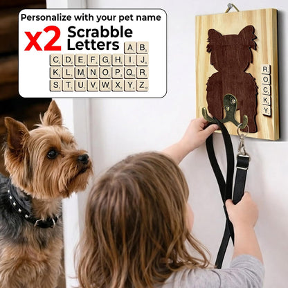 Dog Leash Holder Wall Mount, Pet Harness Hanger with Scrabble Letters, Dog Collar Organizer for Entryway, Memorial Cat Leash Holder for Wall, Pet Loss Gifts, Keepsake, Home Decor PF212-NAT