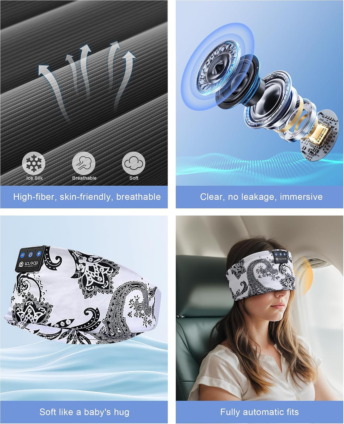 LOVE EYE Wireless Bluetooth 5.4 Sleep Headband Headphones for Side Sleeper