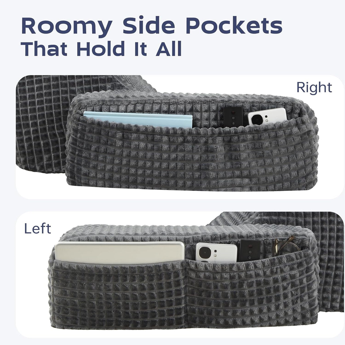 Vekkia 19'' Reading Pillow for Adults with XL Side Pockets, Adjustable Arms