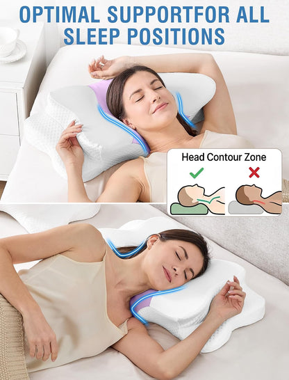 DISSA Cervical Neck Pillow for Side Sleepers Ergonomic Contour Memory Foam Pillow with Adjustable Orthopedic Neck Support for Pain Relief - Gift for Christmas & Birthdays