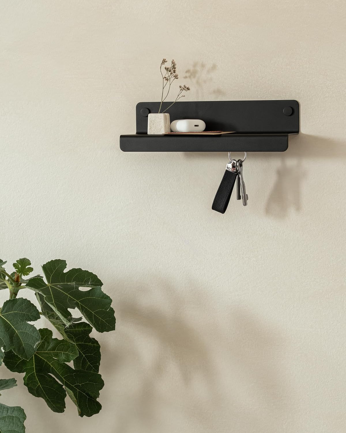 Kazai. Key Holder for Wall 'Holmsen' | Minimalist Key Hooks Design from Berlin | Modern Key Hanger with Metal Shelf | Key Hook Wall Mounted as Hallway Furniture | Sand Taupe
