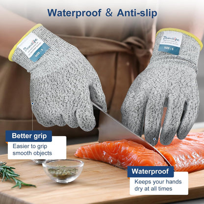 Dowellife Cut Resistant Gloves Food Grade Level 5 Protection, Safety Kitchen Cuts Gloves for Oyster Shucking, Fish Fillet Processing, Mandolin Slicing, Meat Cutting and Wood Carving. (X-Large)