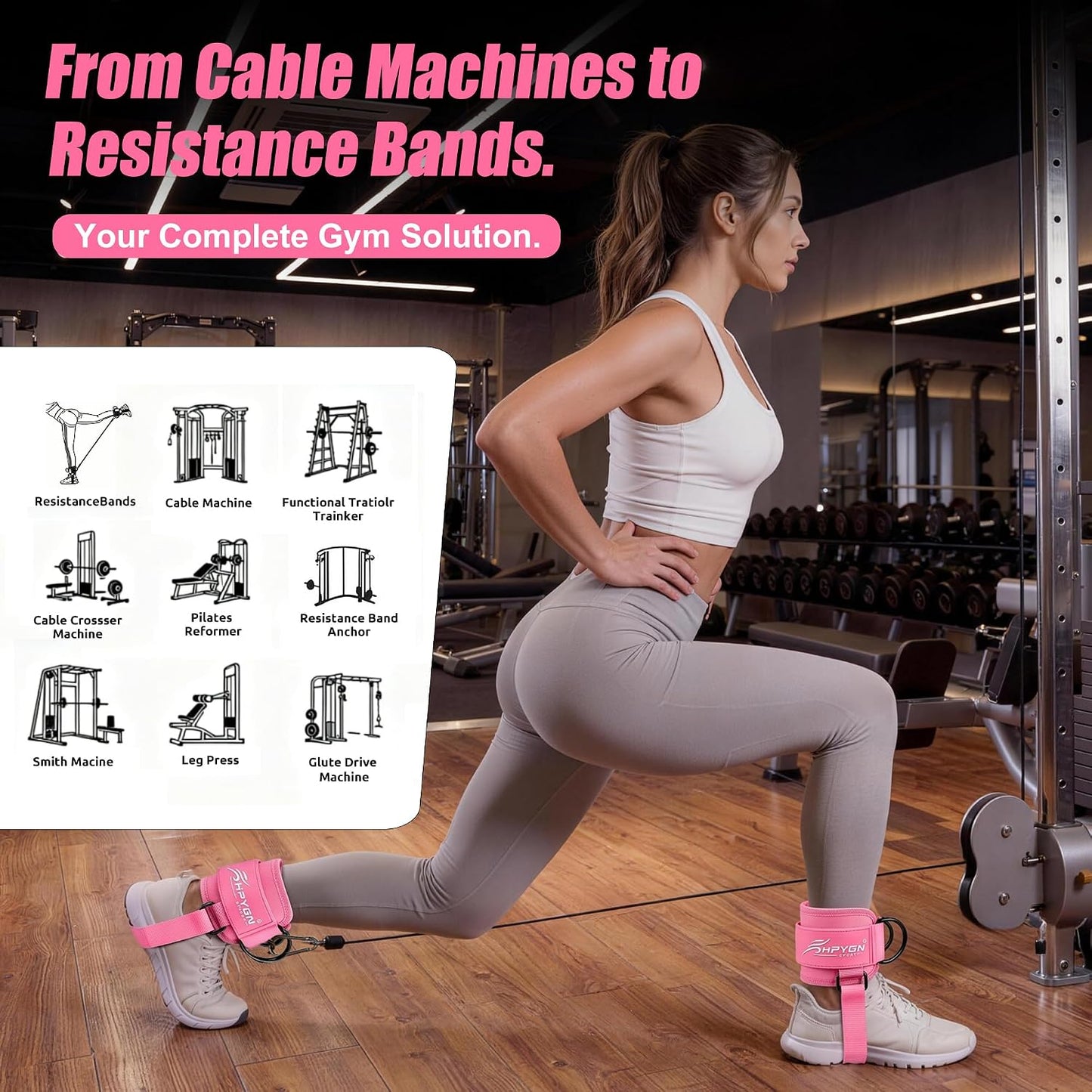 HPYGN Ankle Strap for Cable Machine, Padded Ankle Straps for Cable Machine Kickbacks, Glute Workouts, Leg Extensions, Curls, Booty Hip Abductors Exercise, Adjustable Comfort Ankle Cuff for Gym