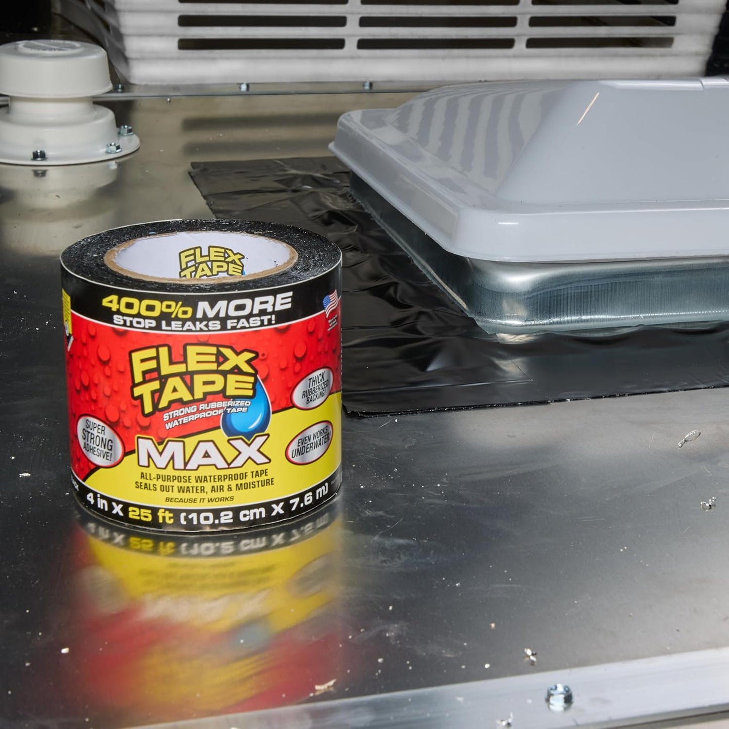 Flex Tape, Original Thick Flexible Rubberized Waterproof Tape - Seal and Patch Leaks, Works Underwater, Indoor Outdoor - Home RV Roof Plumbing and Pool Repairs, Black, 4 in x 5 ft, Pack of 1