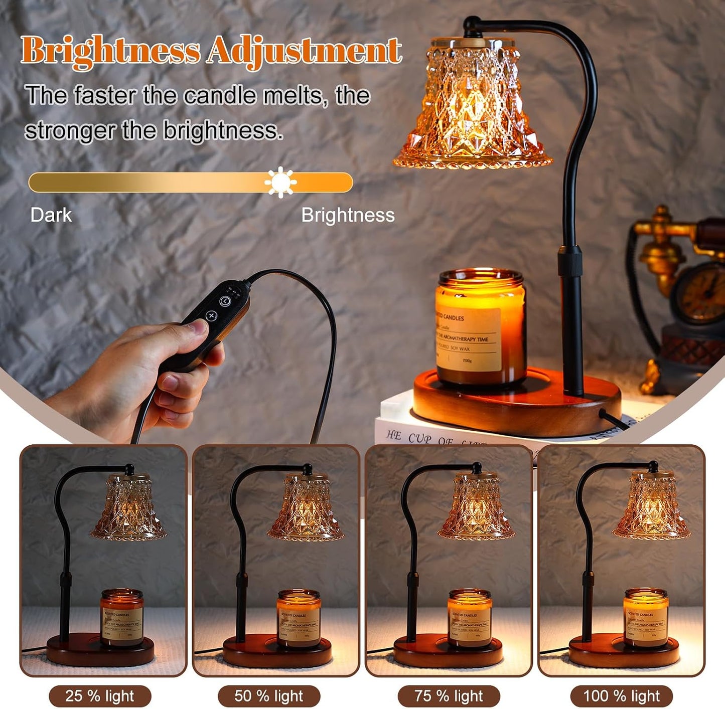 Candle Warmer Lamp with Candle Melter, Electric Candle Lamp Warmer, with Timer & Dimmer Height Adjustable Scented Candles, Mother's Day Christmas Gift for Mom, Candle Warmer Lamp Bulbs for Home Deco