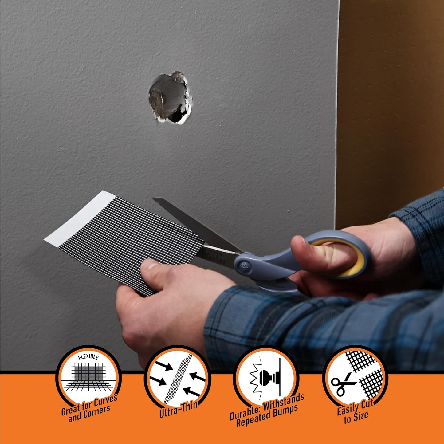 Gorilla Durable Wall Repair Patch, 4x4, for Walls & Ceilings | Flexible for Curves and Corners, Ultra-Thin and Easily Cut, Self-Adhering, Professional-Looking Repairs on Walls