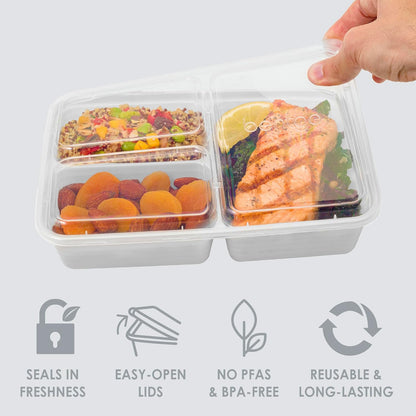 Bentgo Prep 3-Compartment Meal Prep Containers with Lids, 20 Piece Set | 4-Cup Capacity, Portion Control, Stackable, Microwave, Freezer & Dishwasher-Safe, PFAS & BPA-Free (Navy Blue)