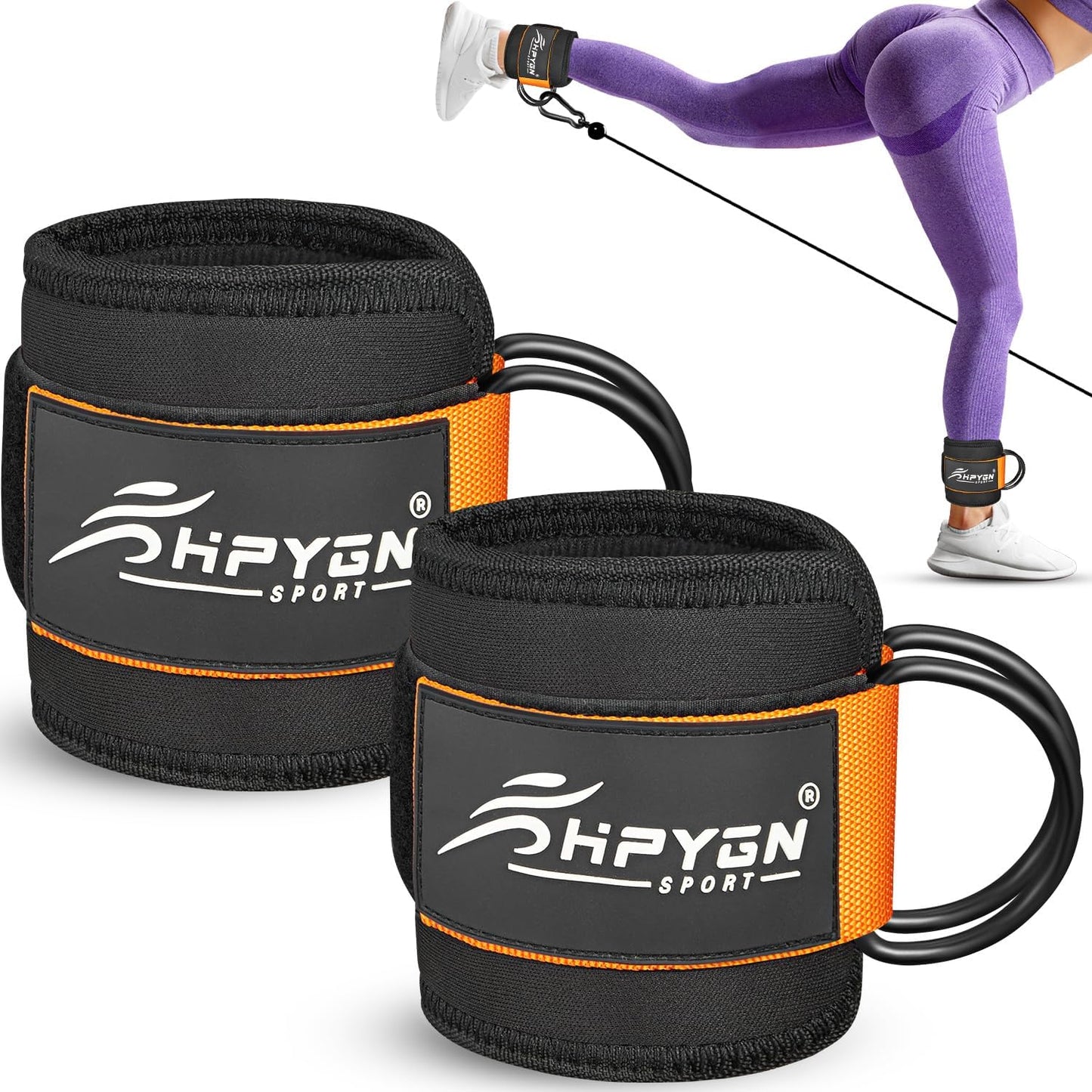 HPYGN Ankle Strap for Cable Machine, Padded Ankle Straps for Cable Machine Kickbacks, Glute Workouts, Leg Extensions, Curls, Booty Hip Abductors Exercise, Adjustable Comfort Ankle Cuff for Gym