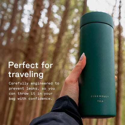 Firebelly Tea, Travel Tea Infuser Mug with Strainer, Insulated Tumbler for Loose Leaf Tea or Coffee, Leakproof Bottle for Hot or Iced Drinks, Stainless Steel Thermos with Lid, Salmon