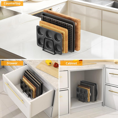 Cutting Board Organizer Kitchen Organizer Rack for Cutting Board, Bakeware, and Cookie Sheet, 5-Slot Heavy-Duty Steel Cookware Holder,Rust-Resistant with Anti-Slip Feet (1, Small)