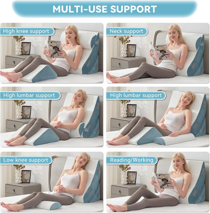 Kingfun 4PCS Orthopedic Bed Wedge Pillow Set for Sleeping, Post Surgery Memory Foam Support Pillows for Back, Neck and Leg Pain Relief, Adjustable Triangle Pillow - Acid Reflux, Anti Snoring & GERD
