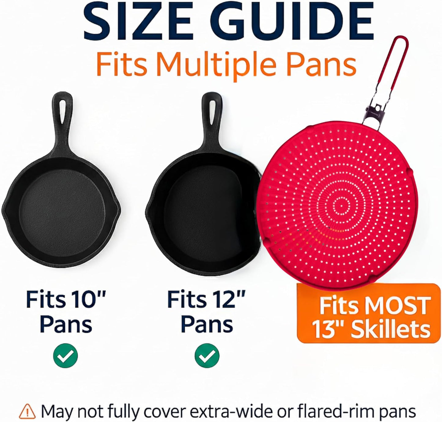 Silicone Splatter Screen for Frying Pan, 13” Navy – Grease & Oil Splatter Guard, Heat Resistant, Dishwasher Safe, Foldable Handle with Sleeves – Splash Guard Fits 10–12” Pans, Most 13” Skillets