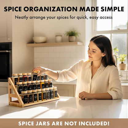Bamboo Spice Drawer Organizer - Expandable 4 Tier Spice Rack (Need 3" Deep Drawer) 12" to 24" Wide, Seasoning Organizer, Organization Seasoning Rack insert (Jars Not Included)